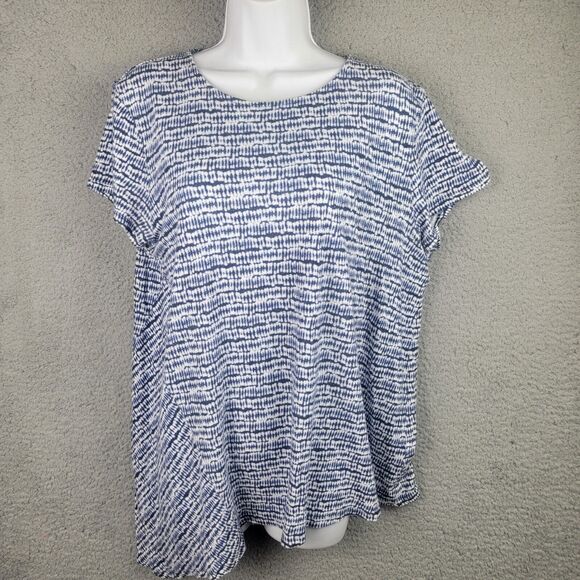 J Jill Pure Jill Tunic Tee Top Womens M Blue White Linen Blend Asymmetric Hem - Picture 14 of 16